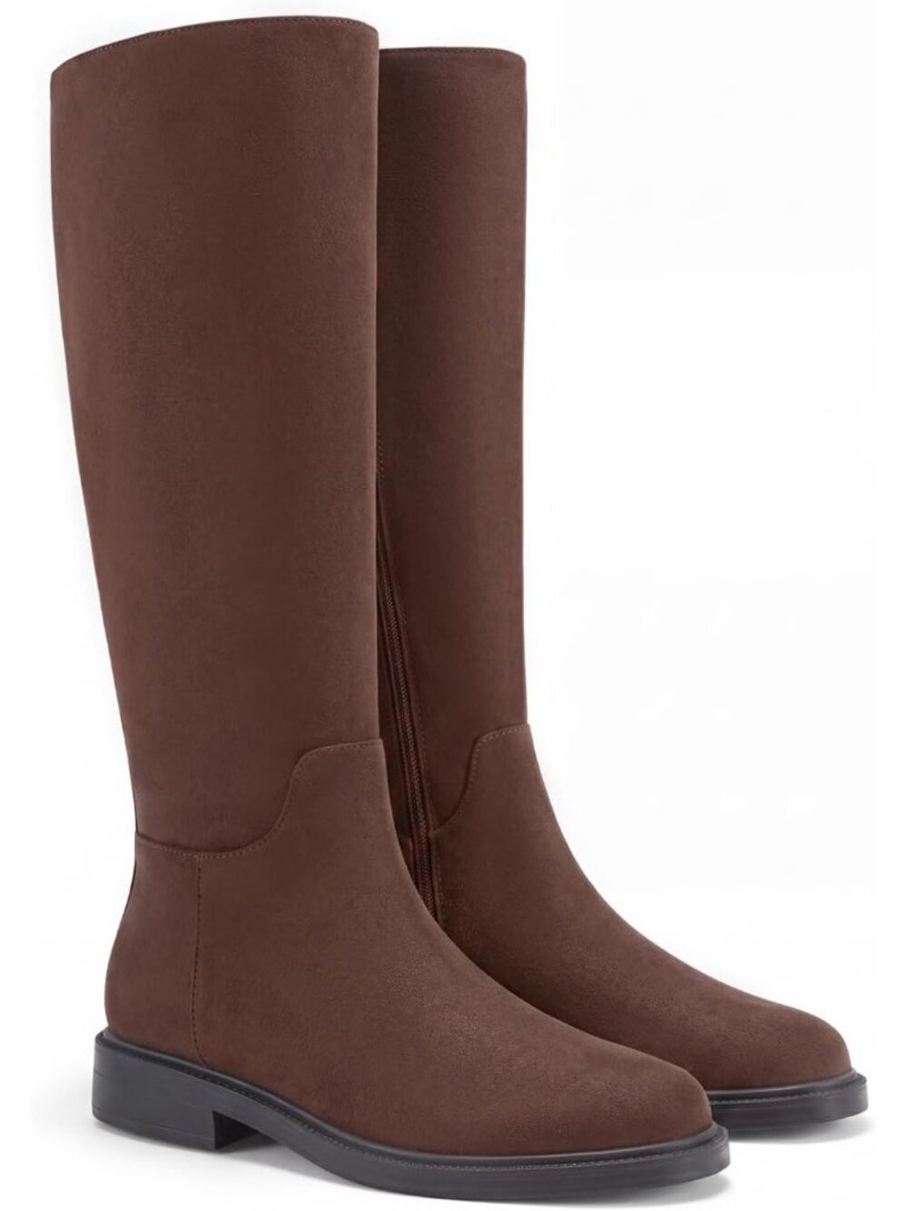Women's Chocolate Suede Closed Round Toe Side Zipper Chunky Low Heel Boots